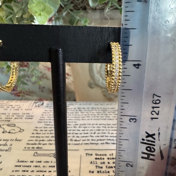 Stainless Steel Gold Crystal Hoop Earrings - Women Jewelry - Picture 2 of 3